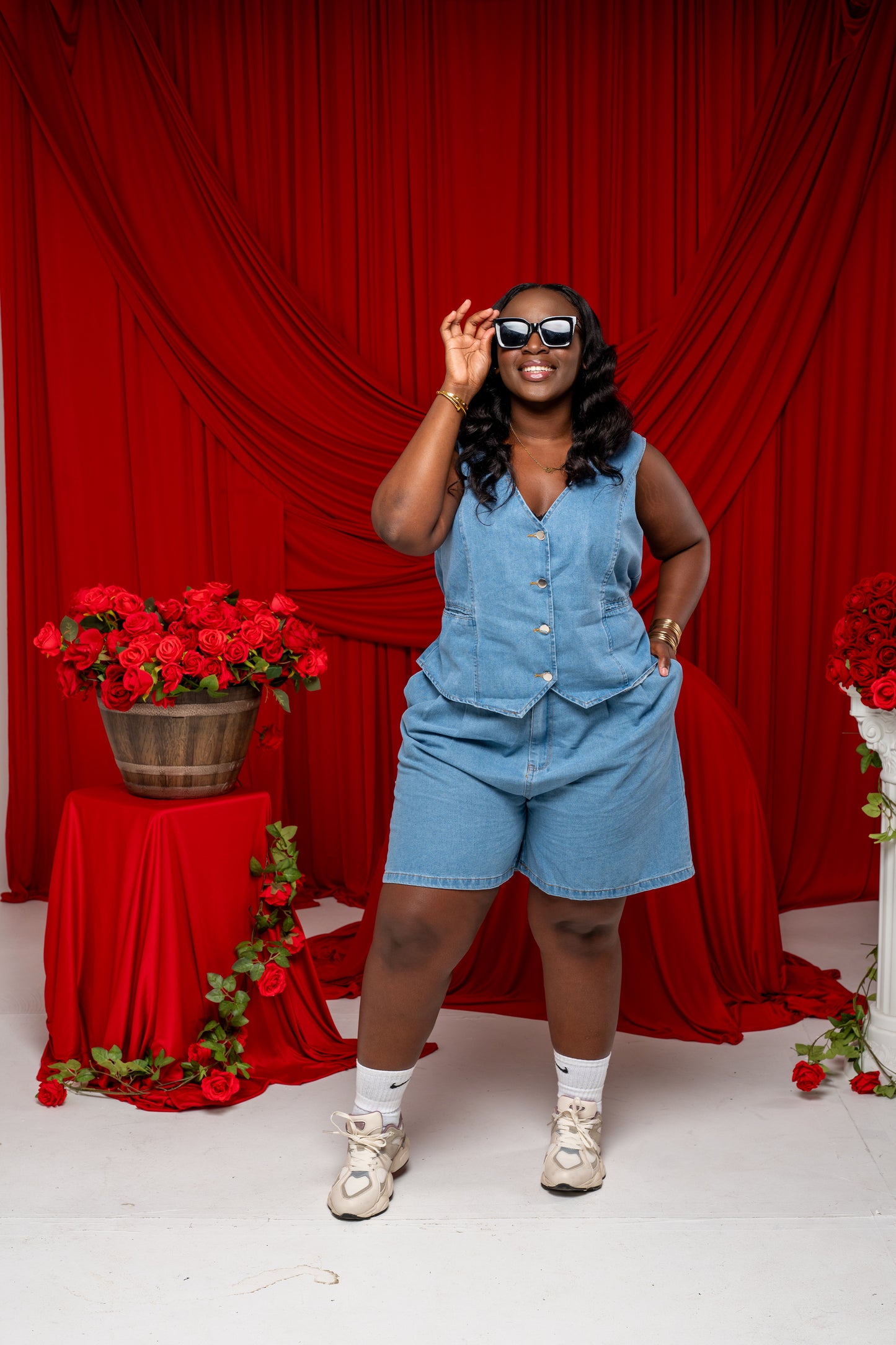 Azure Denim Shorts Set