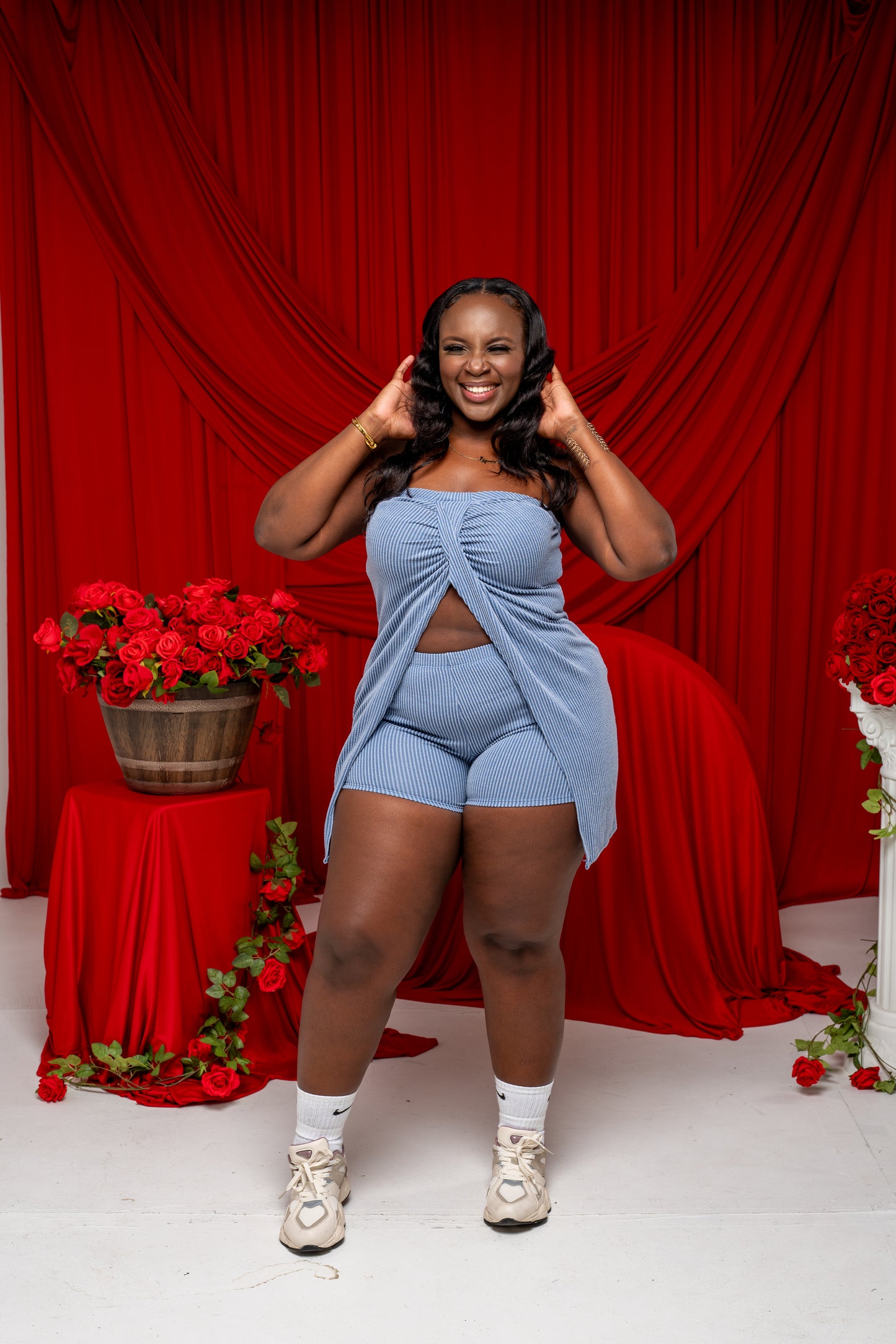 Body Talk Ribbed Short Set || Denim Blue