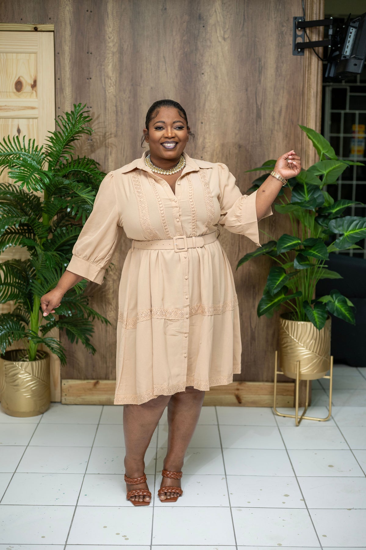 The Sunday Best Belted Dress || Beige