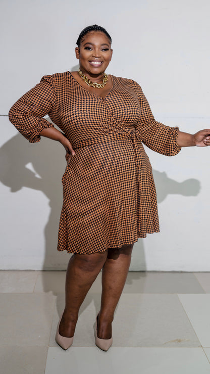 Layla Flare Plaid Dress || Rust