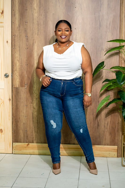 Prepped Light Distressed Jeans || Dark Indigo
