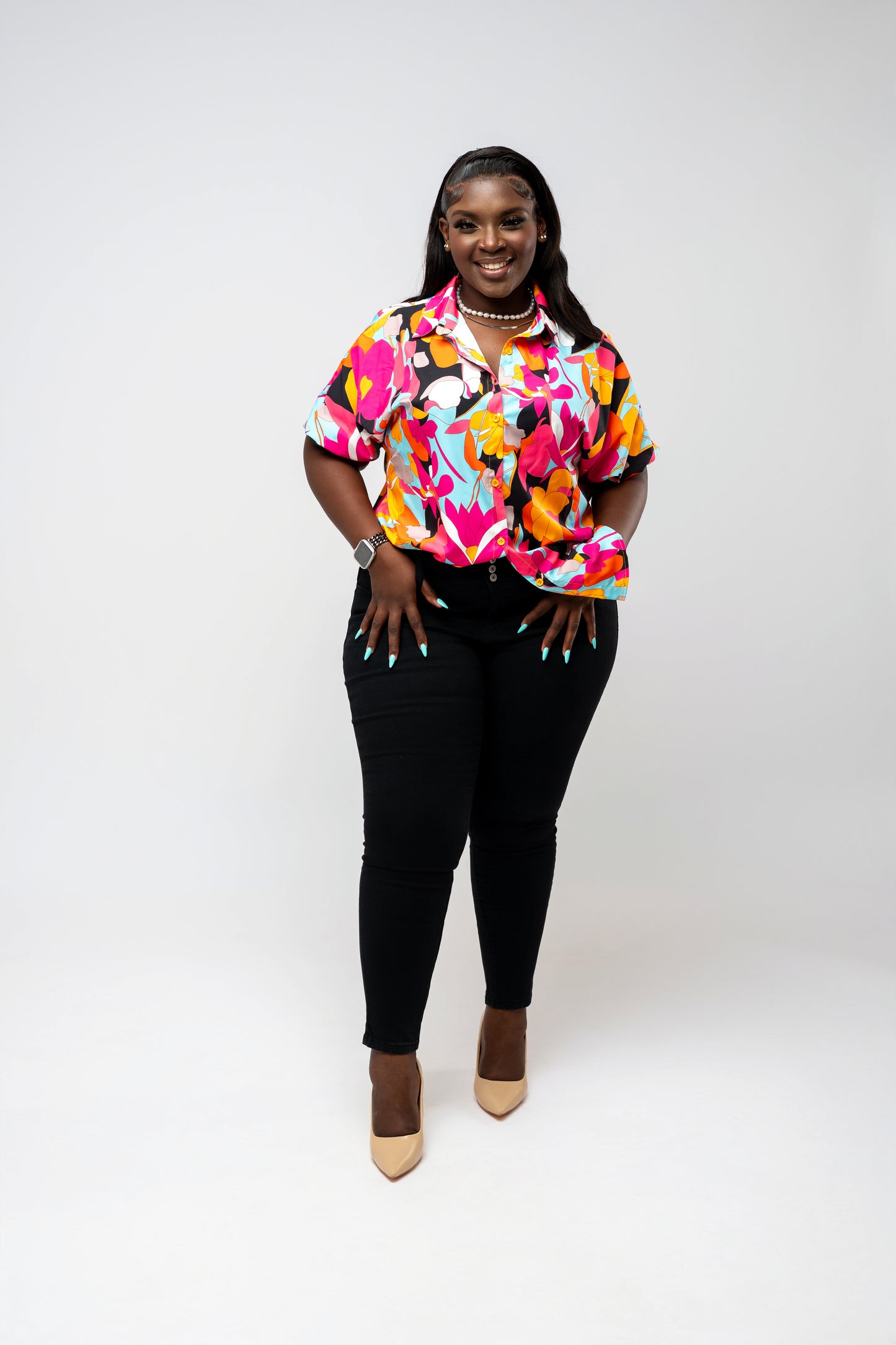 Tropical Bloom Button-Up Blouse