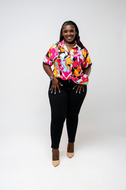 Tropical Bloom Button-Up Blouse