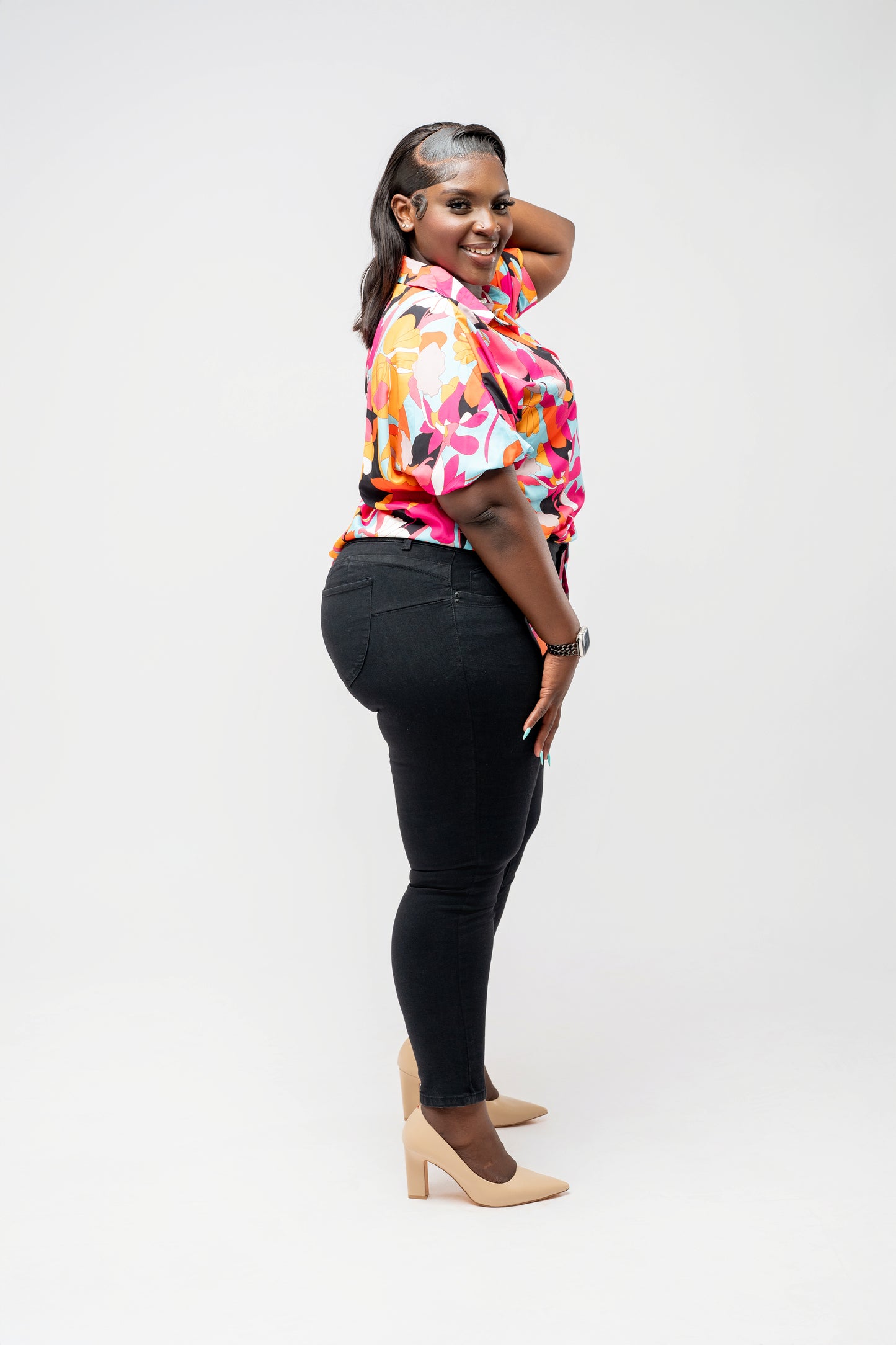 Tropical Bloom Button-Up Blouse