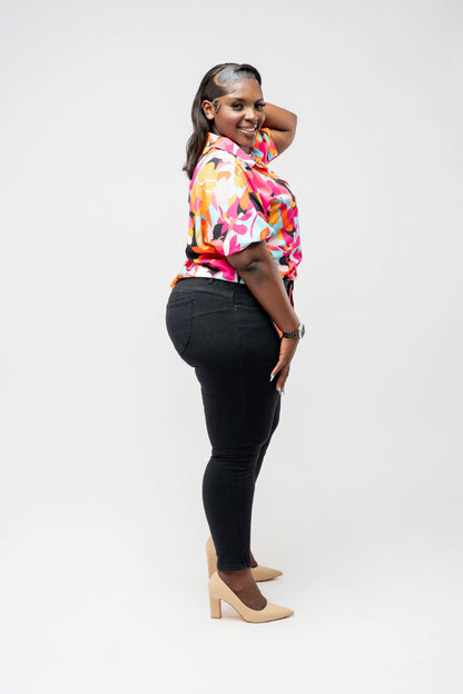 Tropical Bloom Button-Up Blouse