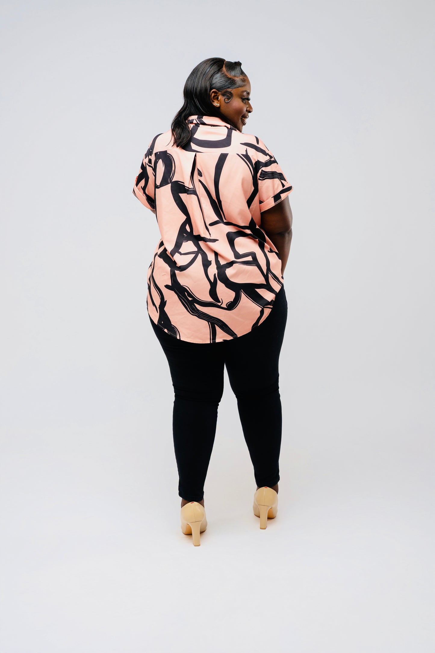 Bold Strokes Button-Up Blouse || Peachy Pink