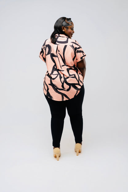 Bold Strokes Button-Up Blouse || Peachy Pink
