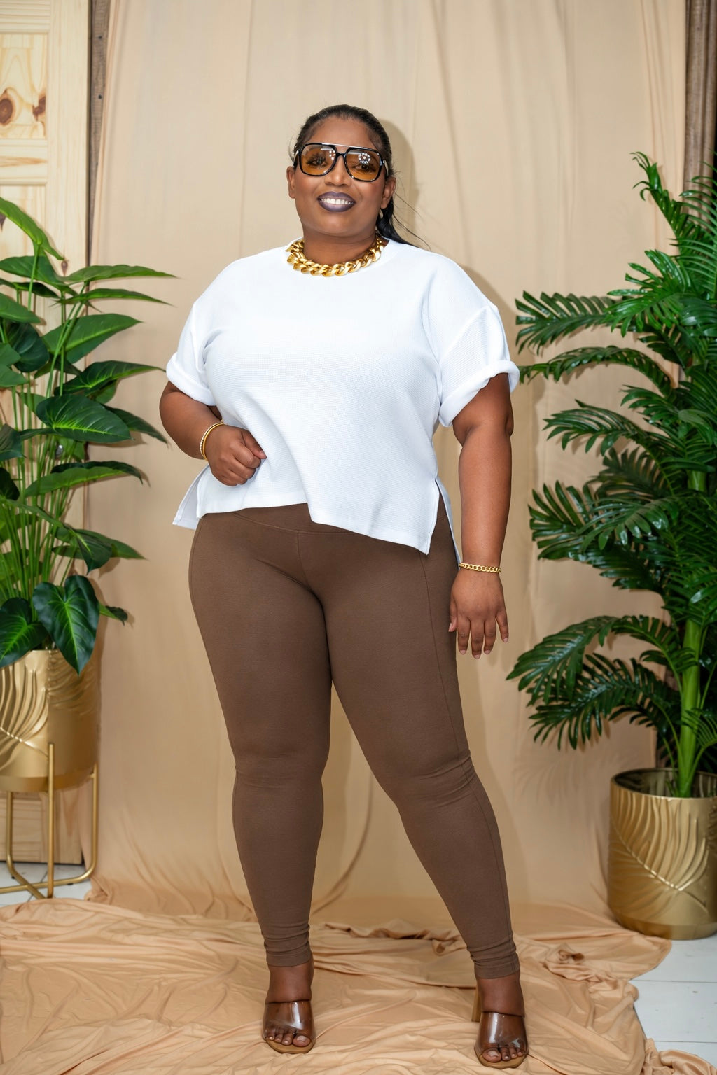 MicroFibre Premium High waist Legging ||  Brown