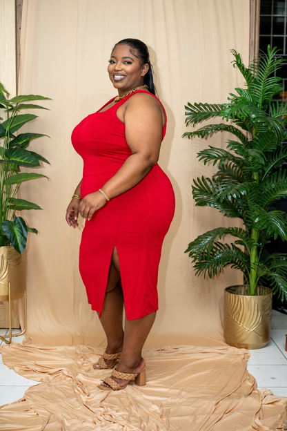 DressMe Curvy Midi Dress || Red