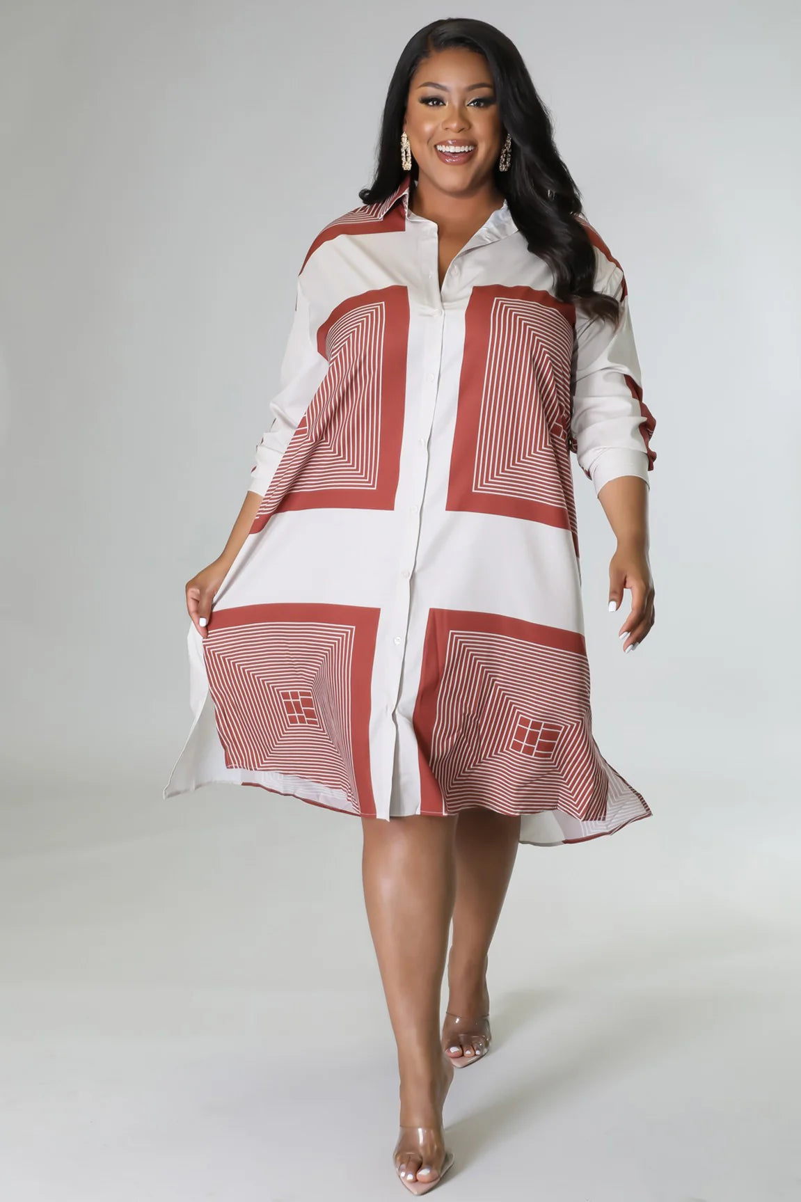Elaney Shirt Dress || Rust