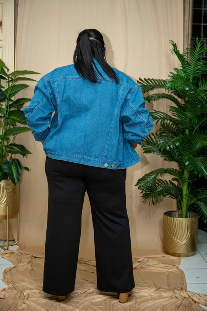 Rouched Long Sleeve Washed Denim Jacket