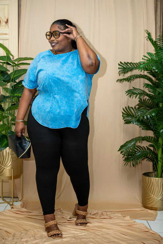 Frenchie Curved Hem Top || Ocean Blue