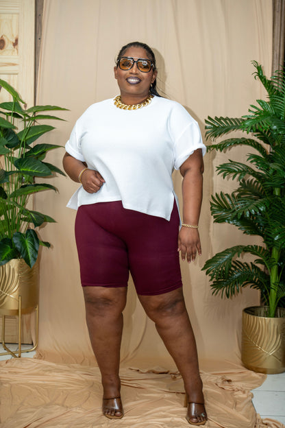 Cotton Biker Tights || Burgundy