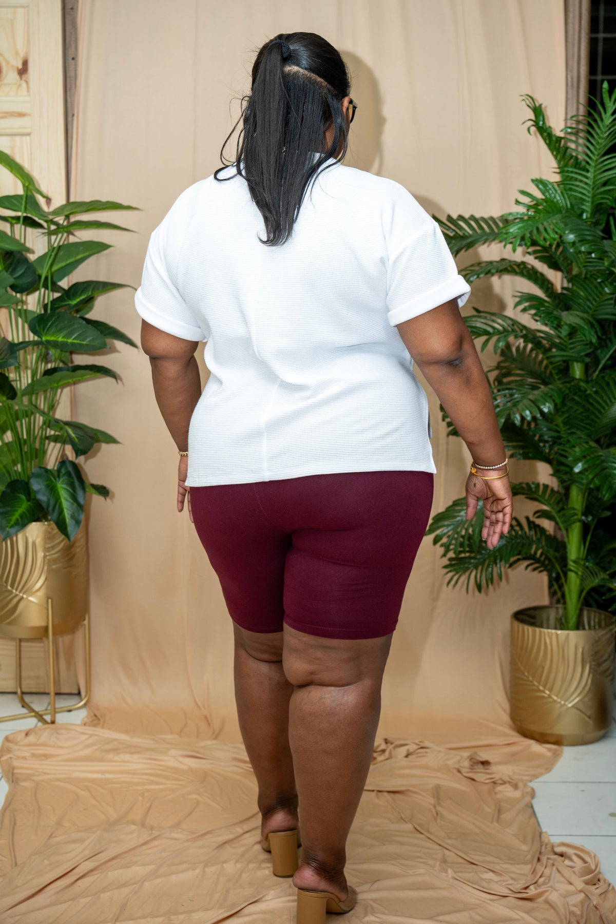 Cotton Biker Tights || Burgundy