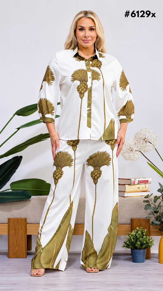 Golden Palms Pant Set || Green