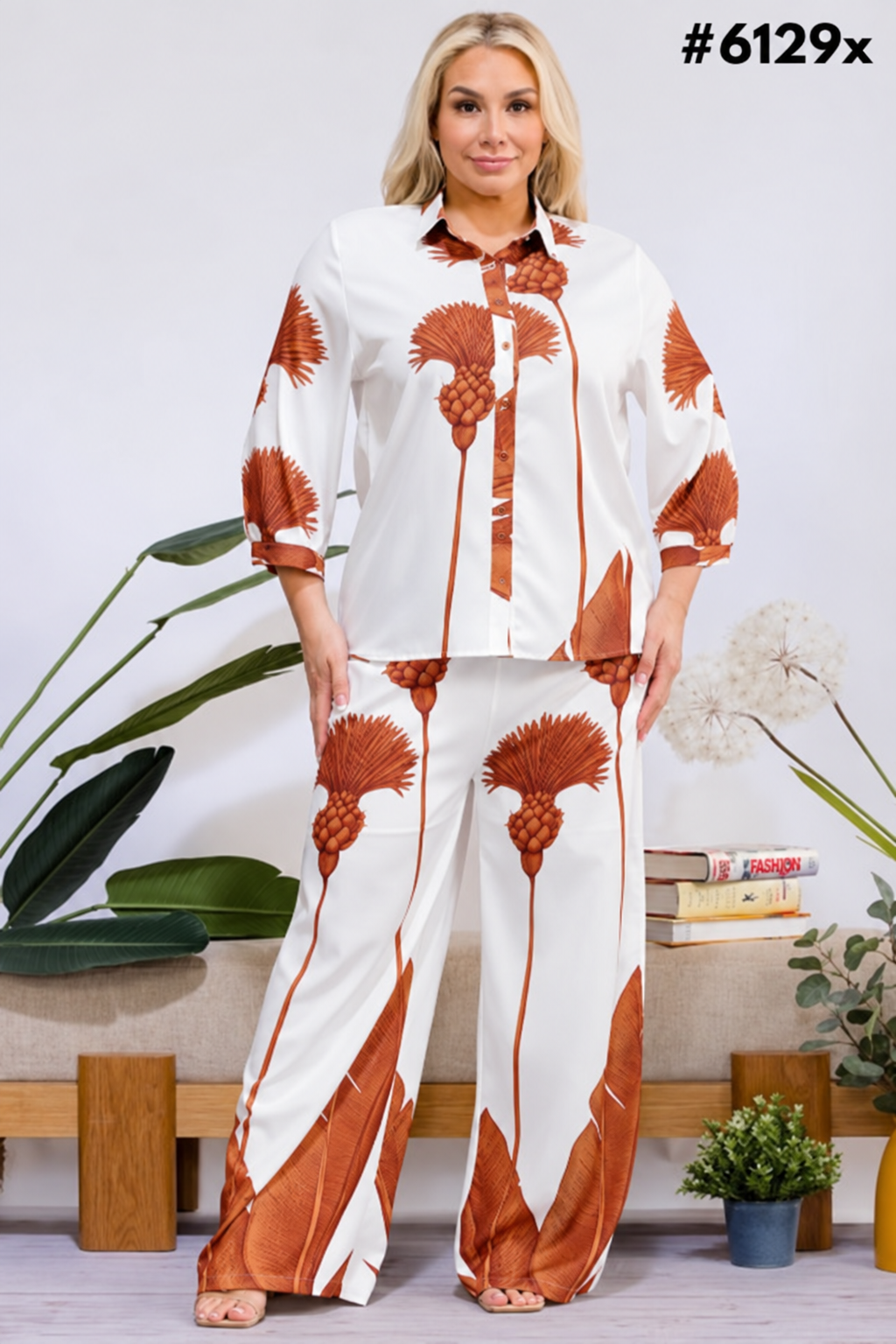 Golden Palms Pant Set || Rust
