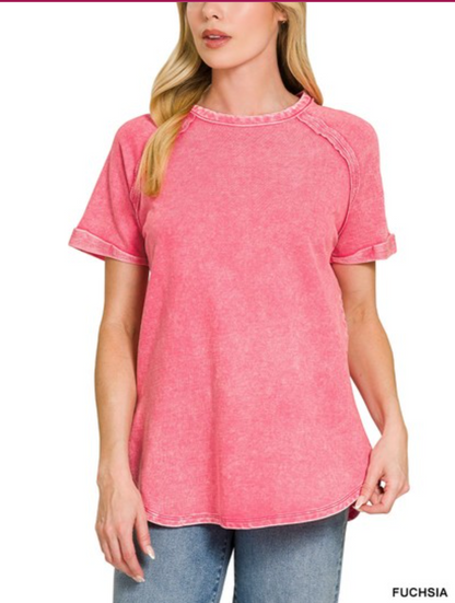 Frenchie Curved Hem Top || Pink