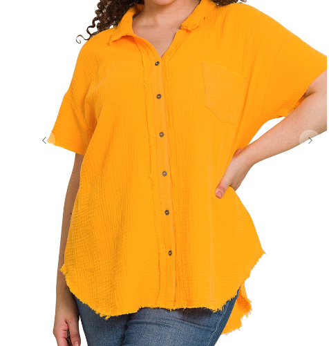Softee Button Front Top || Yellow Gold