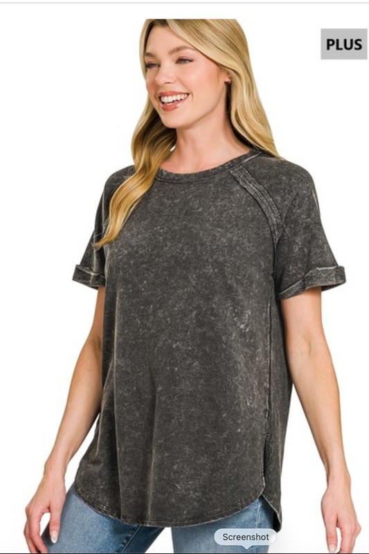 Frenchie Curved Hem Top || Ash Black