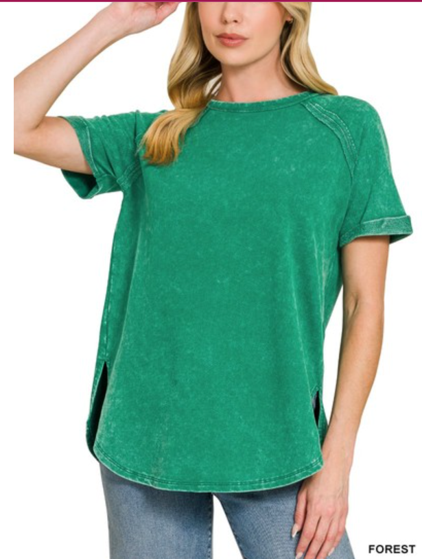 Frenchie Curved Hem Top || Forest Green