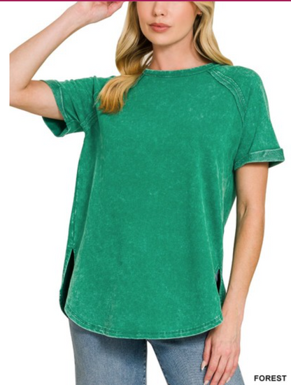 Frenchie Curved Hem Top || Forest Green