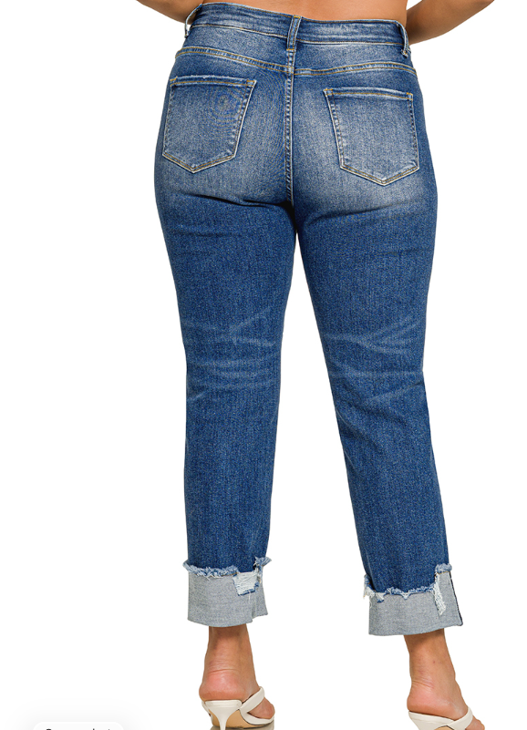 Chilly Boyfriend Cuffed Jeans || Medium Blue