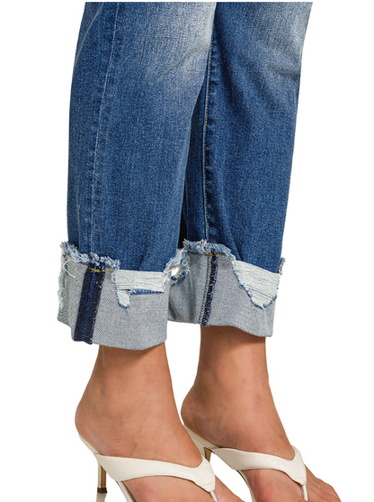 Chilly Boyfriend Cuffed Jeans || Medium Blue