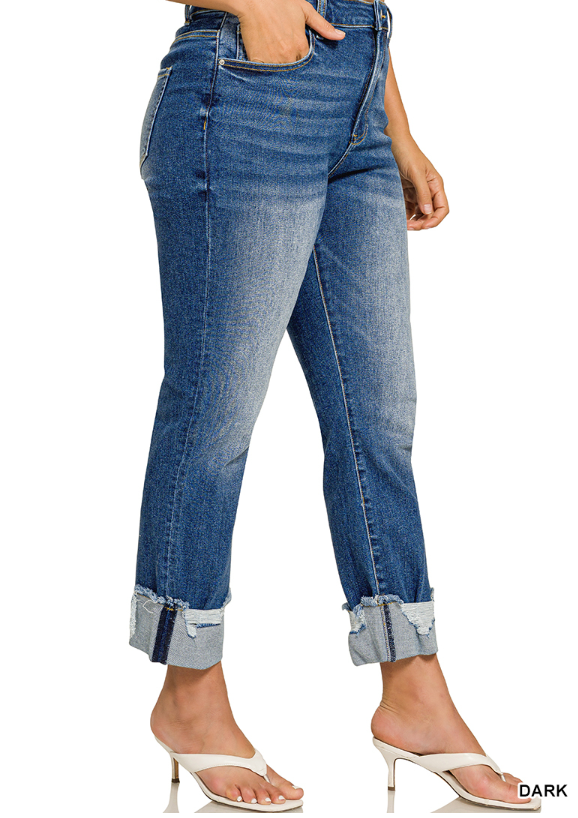 Chilly Boyfriend Cuffed Jeans || Medium Blue