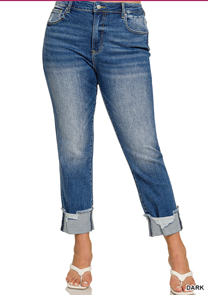 Chilly Boyfriend Cuffed Jeans || Medium Blue