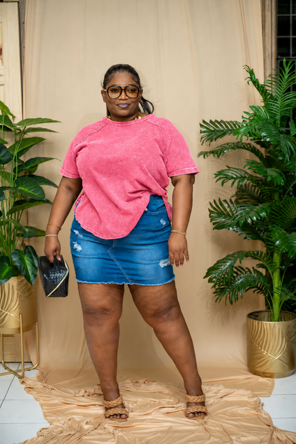 Frenchie Curved Hem Top || Pink