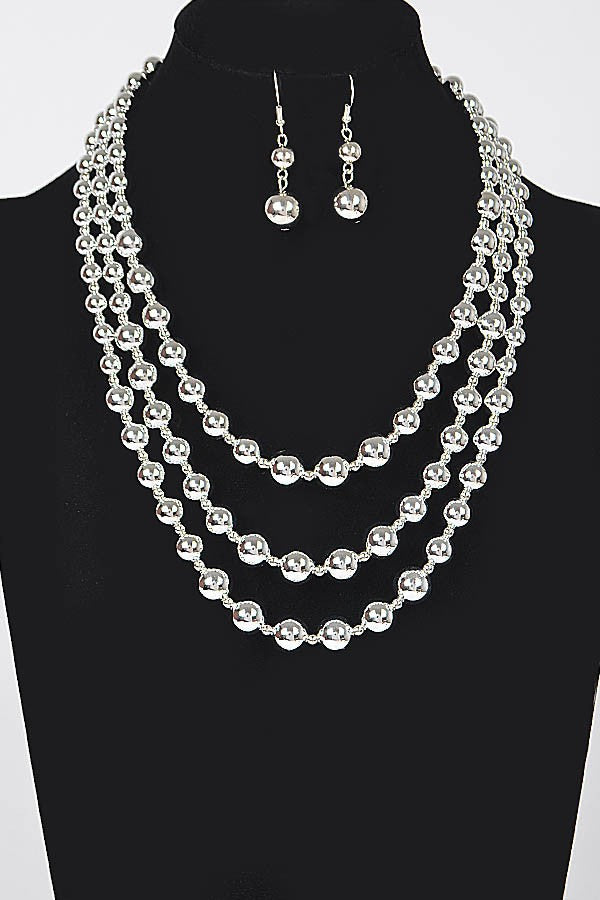 Cherry Ball Necklace Set || Silver