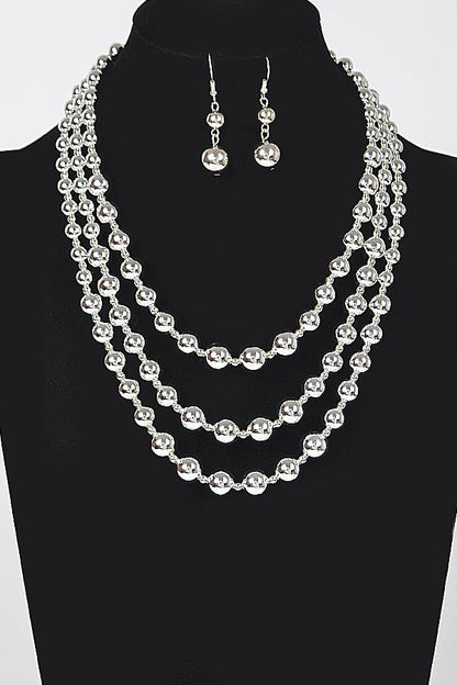 Cherry Ball Necklace Set || Silver