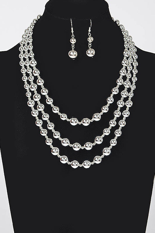Cherry Ball Necklace Set || Silver