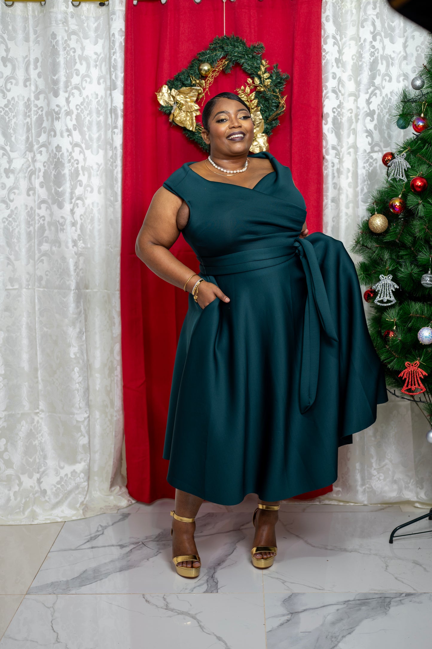 Pure Celest Flare Dress || Hunter Green