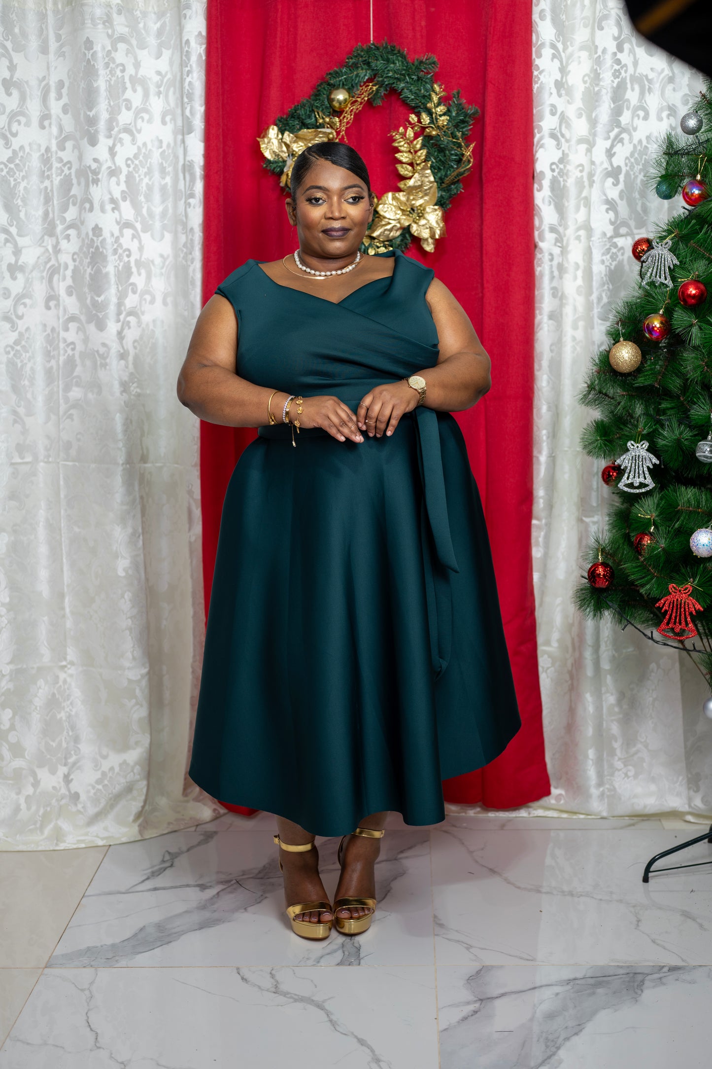 Pure Celest Flare Dress || Hunter Green