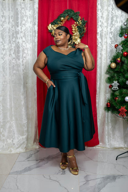 Pure Celest Flare Dress || Hunter Green