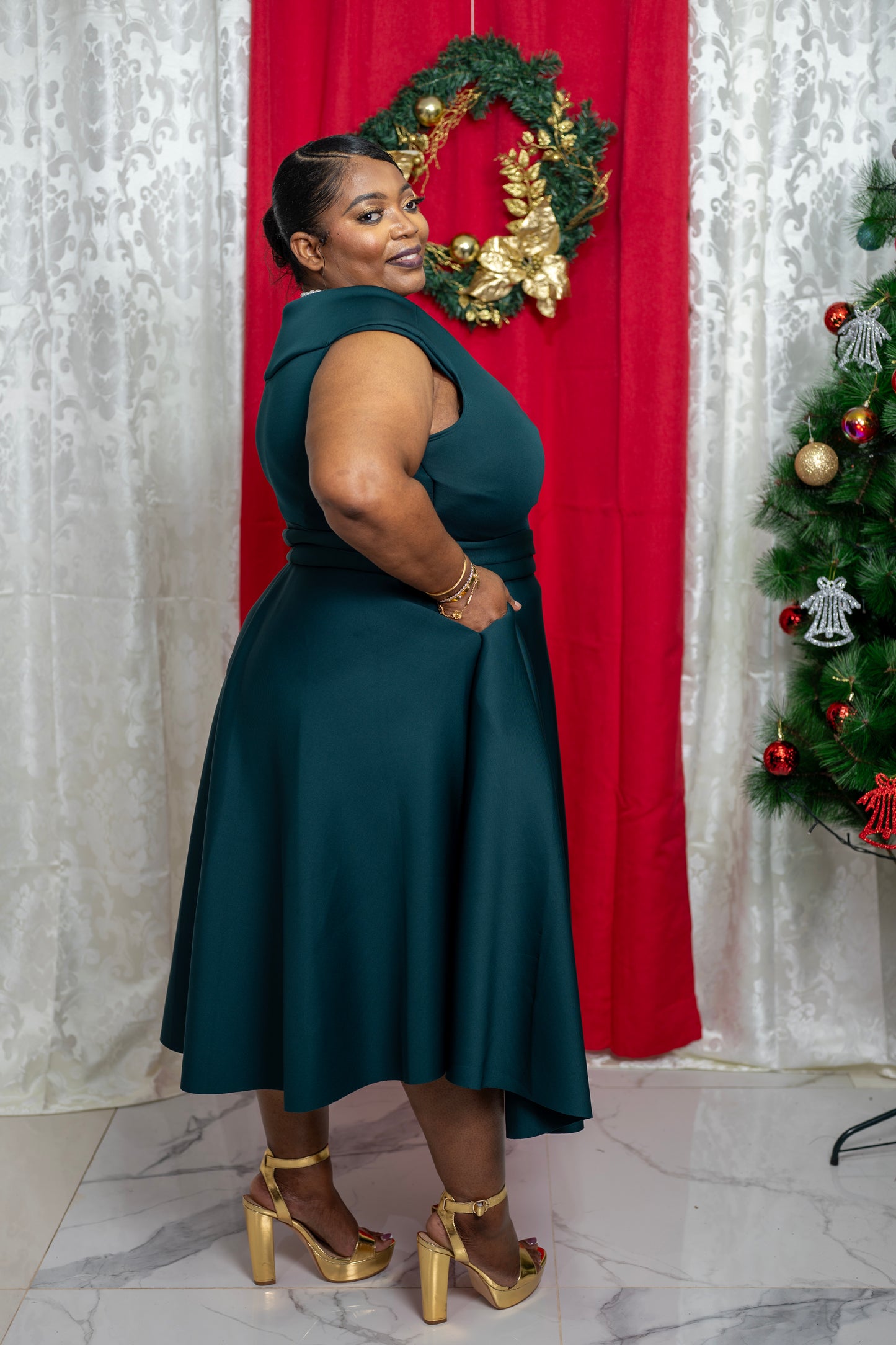 Pure Celest Flare Dress || Hunter Green