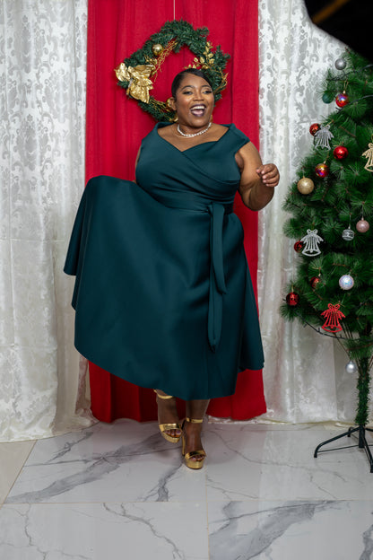 Pure Celest Flare Dress || Hunter Green