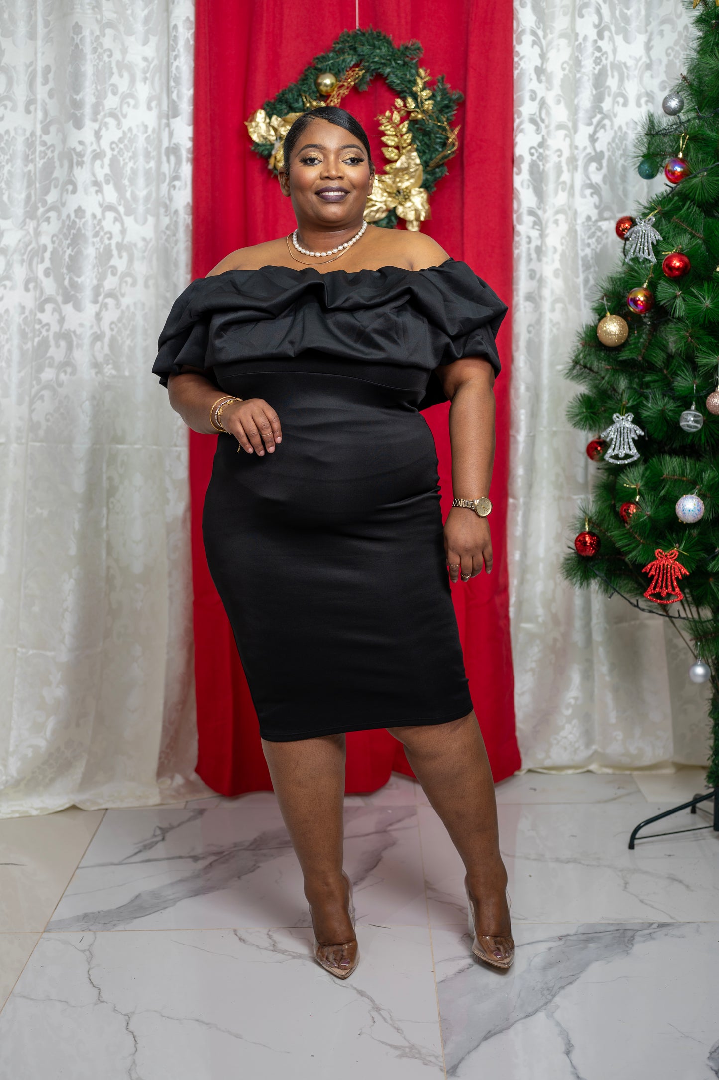 The Fluff Effect Ruffle Midi Dress || Black