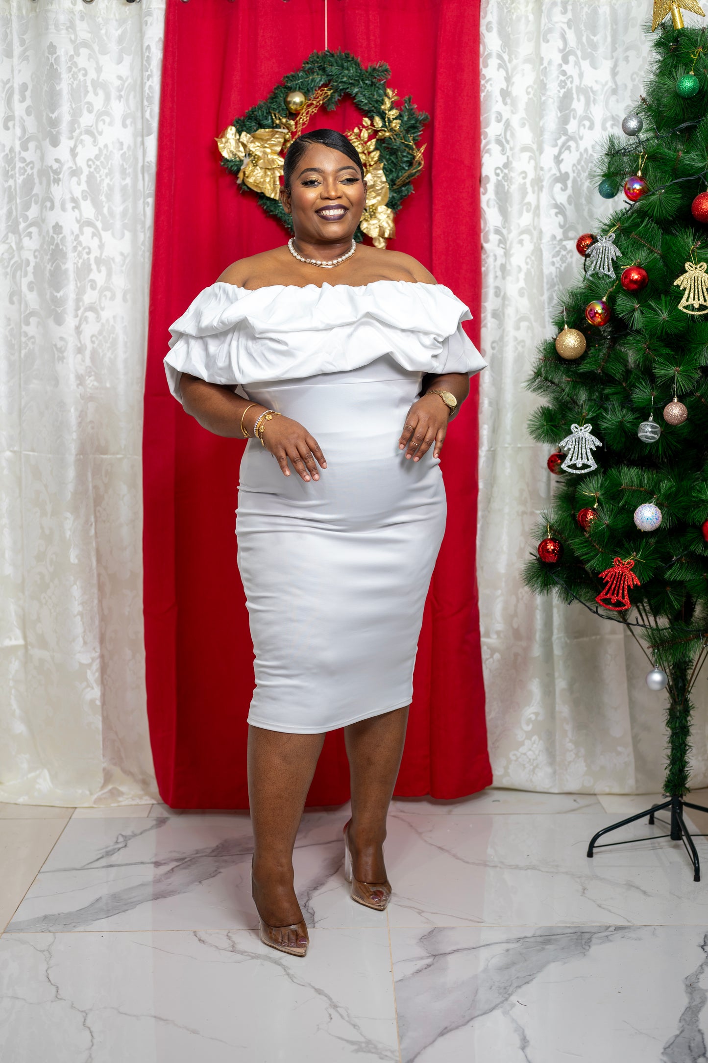 The Fluff Effect Ruffle Midi Dress || White