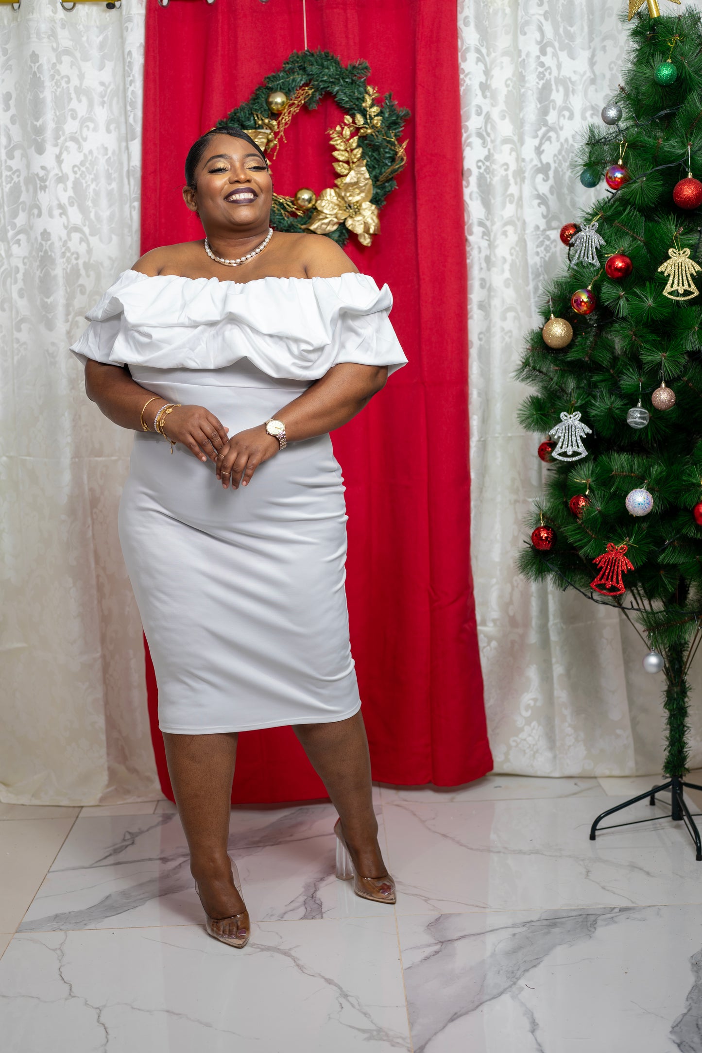 The Fluff Effect Ruffle Midi Dress || White