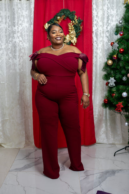 Millie Poise Bow Jumpsuit || Burgundy