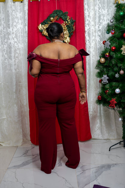 Millie Poise Bow Jumpsuit || Burgundy