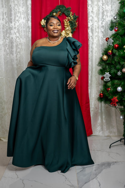 Cloud Kiss Ruffle Sleeve Gown || Hunter Green