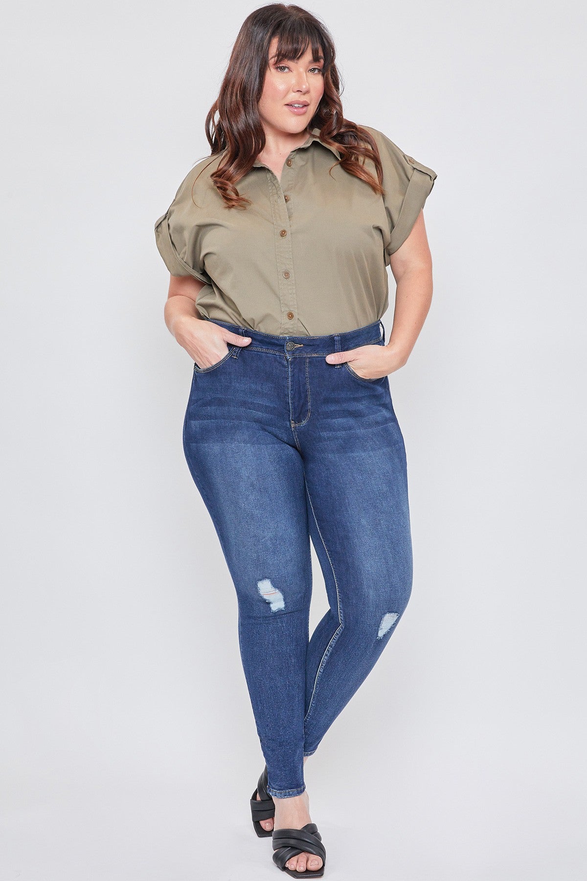 Prepped Light Distressed Jeans || Dark Indigo