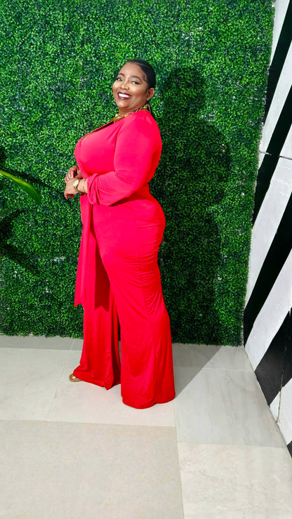 Wrap Game Strong Jumpsuit|| Red