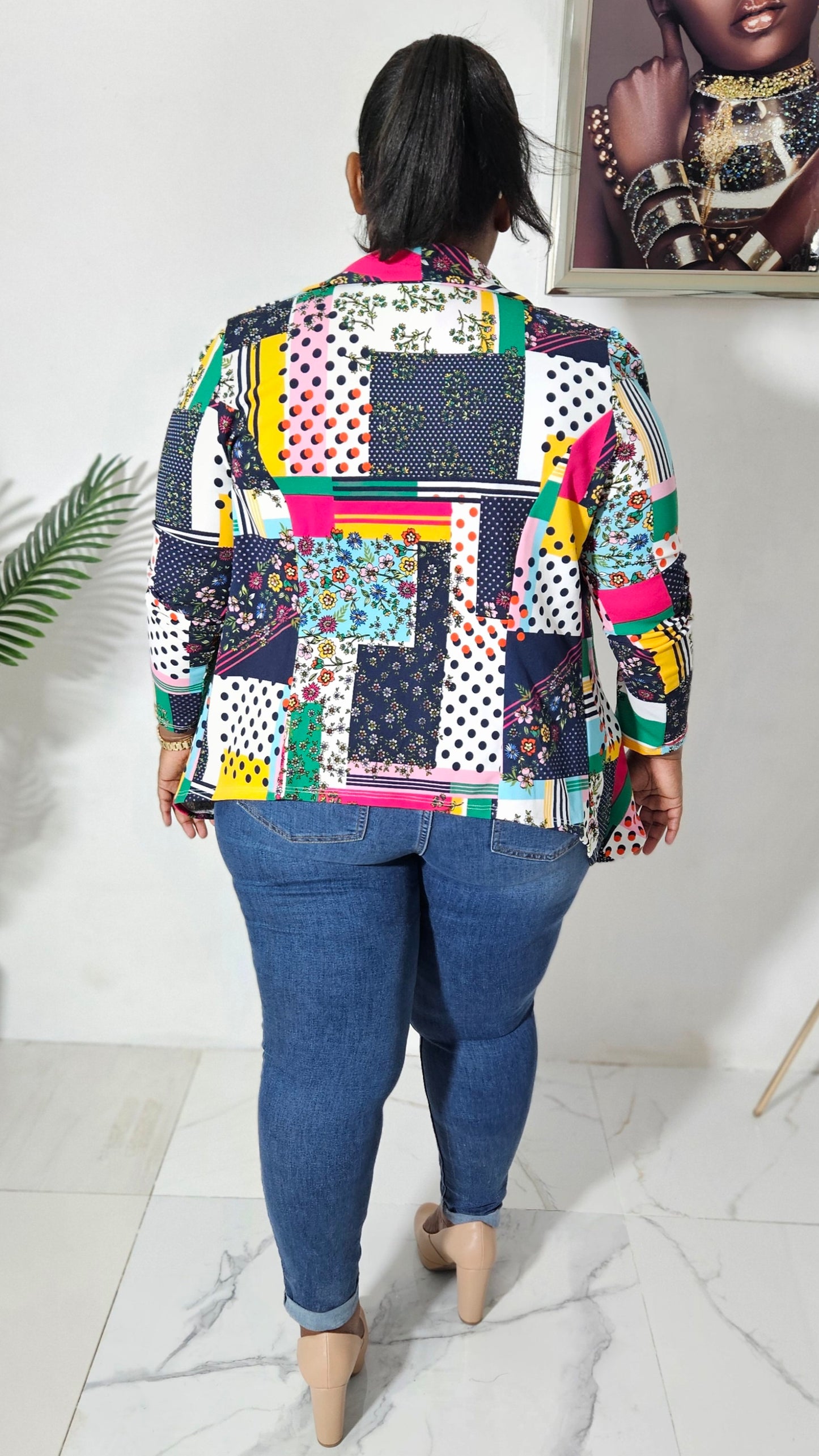 Abstract Multi-color Open Blazer