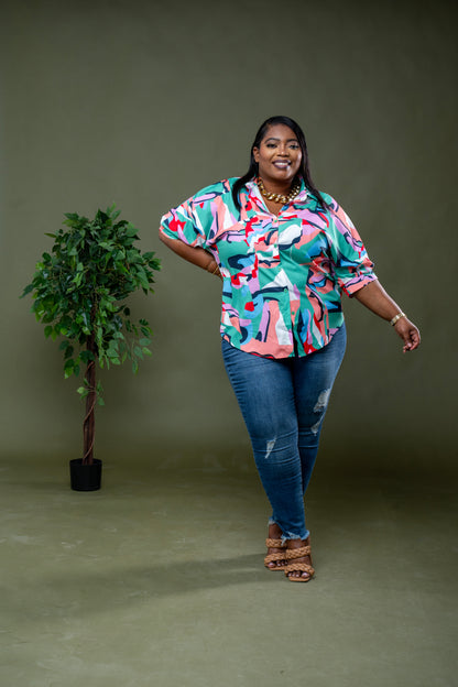 Paint the Town Chic Shirt || Green Multi