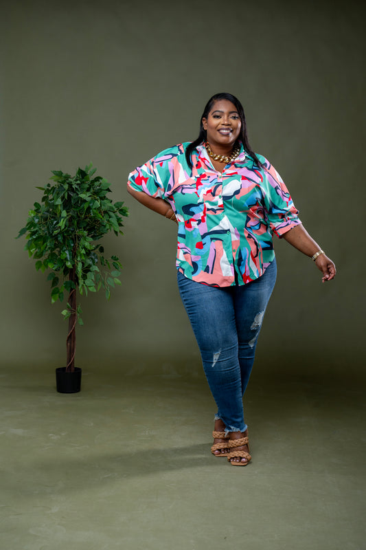 Paint the Town Chic Shirt || Green Multi