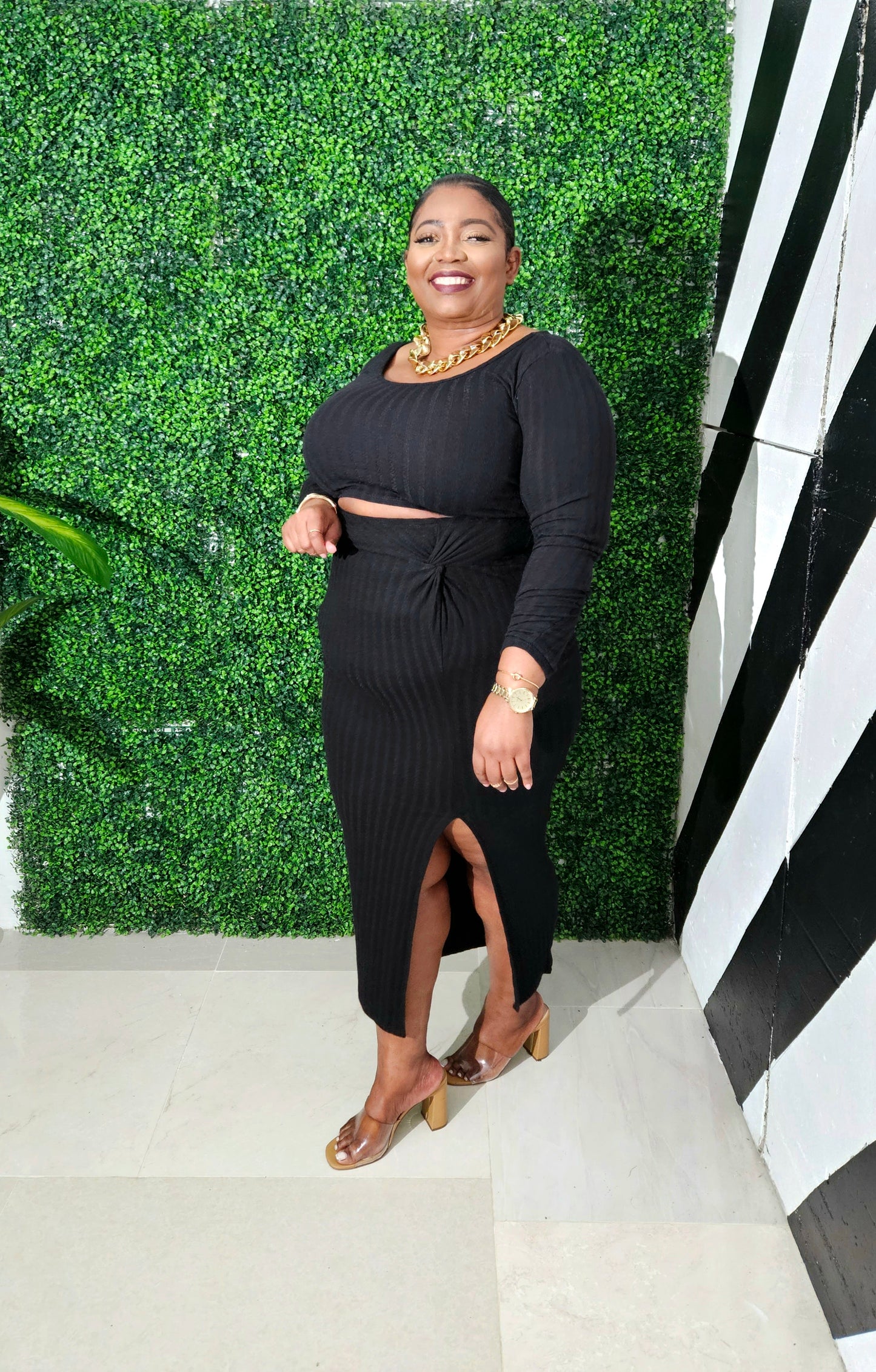 Softee Knit Skirt Set || Black